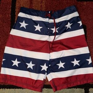 Mens Bioworld swim trunks America Red White Blue‎